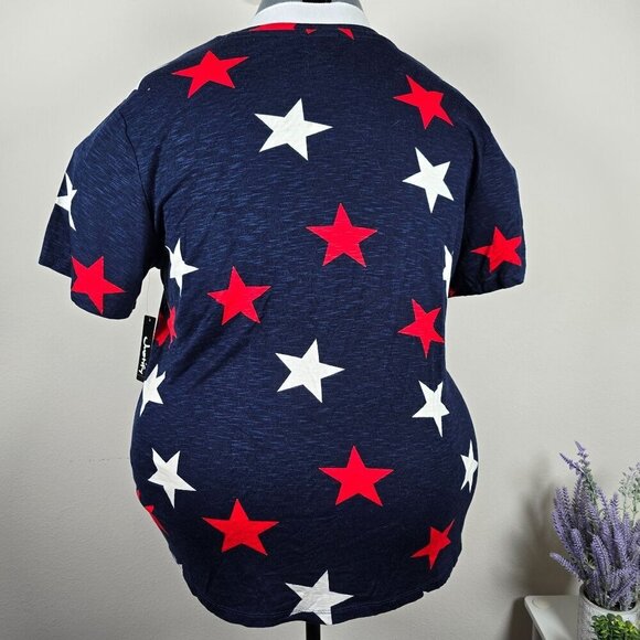 2/$15 Patriotic Stars Crew Tee in Navy, Red, and White Size 2X - Picture 2 of 6